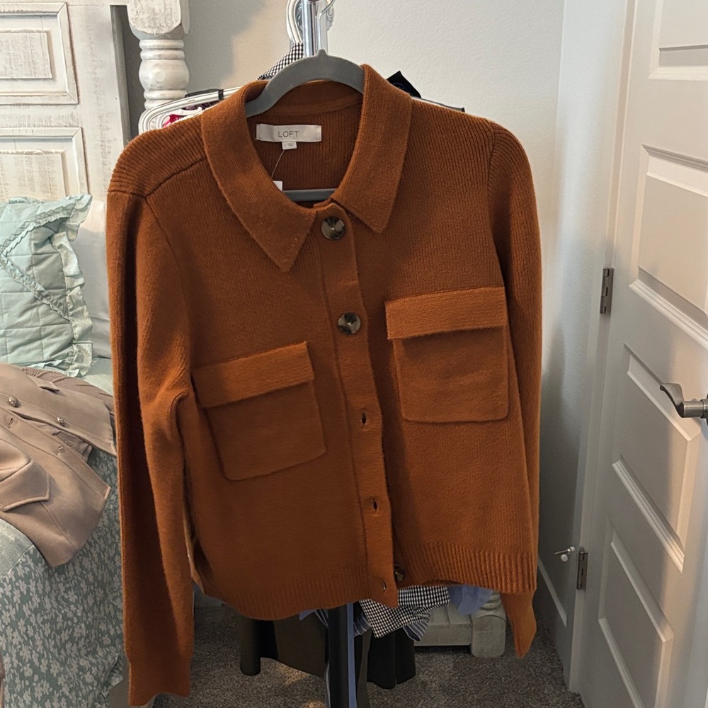 LOFT Rust Button-Up Cardigan